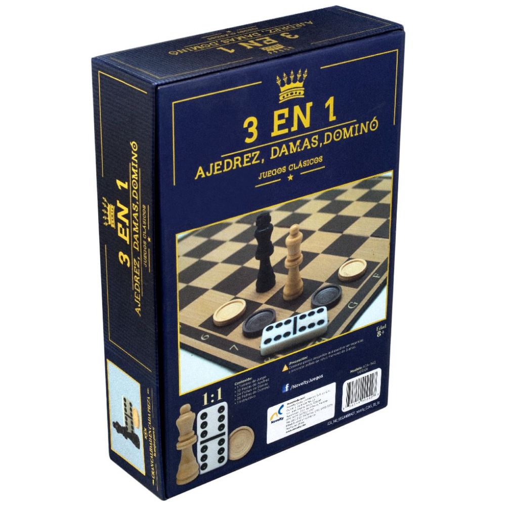Set de Juegos de Lujo 3 en 1 Ajedrez, Damas Y Domino Novelty