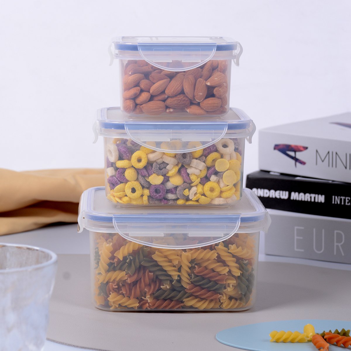 Set de 3 Contenedores Cuadrados de Plástico con Tapa Hermética L&c Home