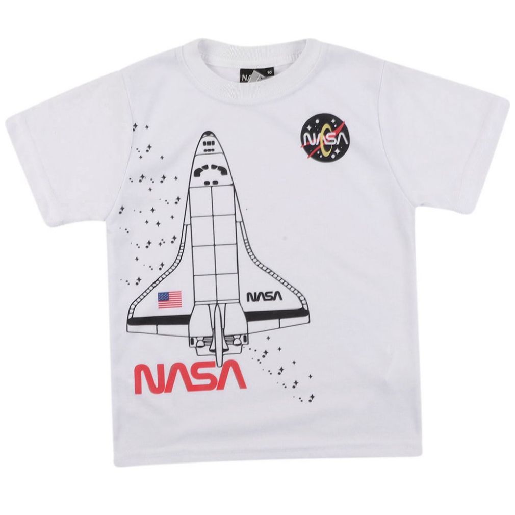 Playera Nasa Manga Corta Blanca Sublimada Nave para Niño