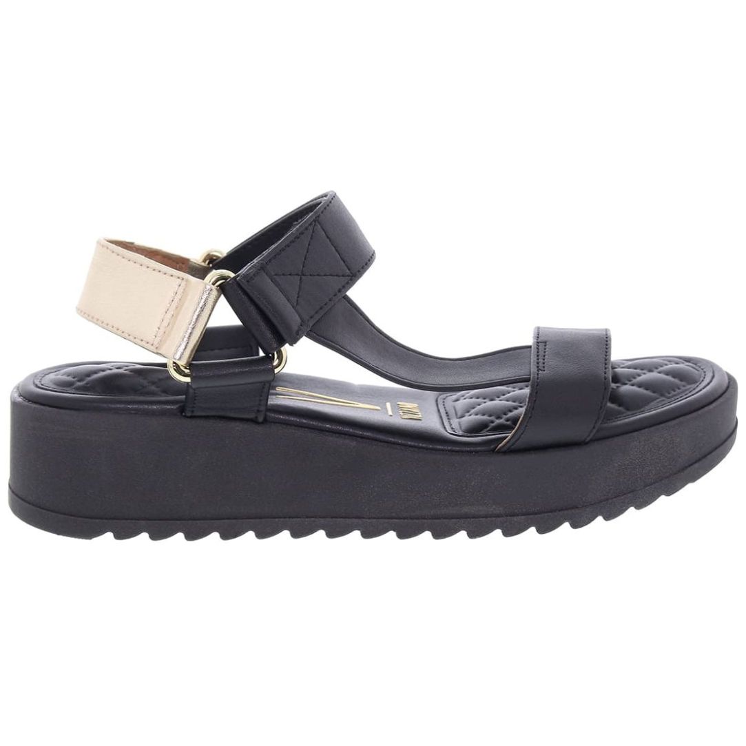 Sandalia Negra Plataforma Corrida, y Talonera Metalizada