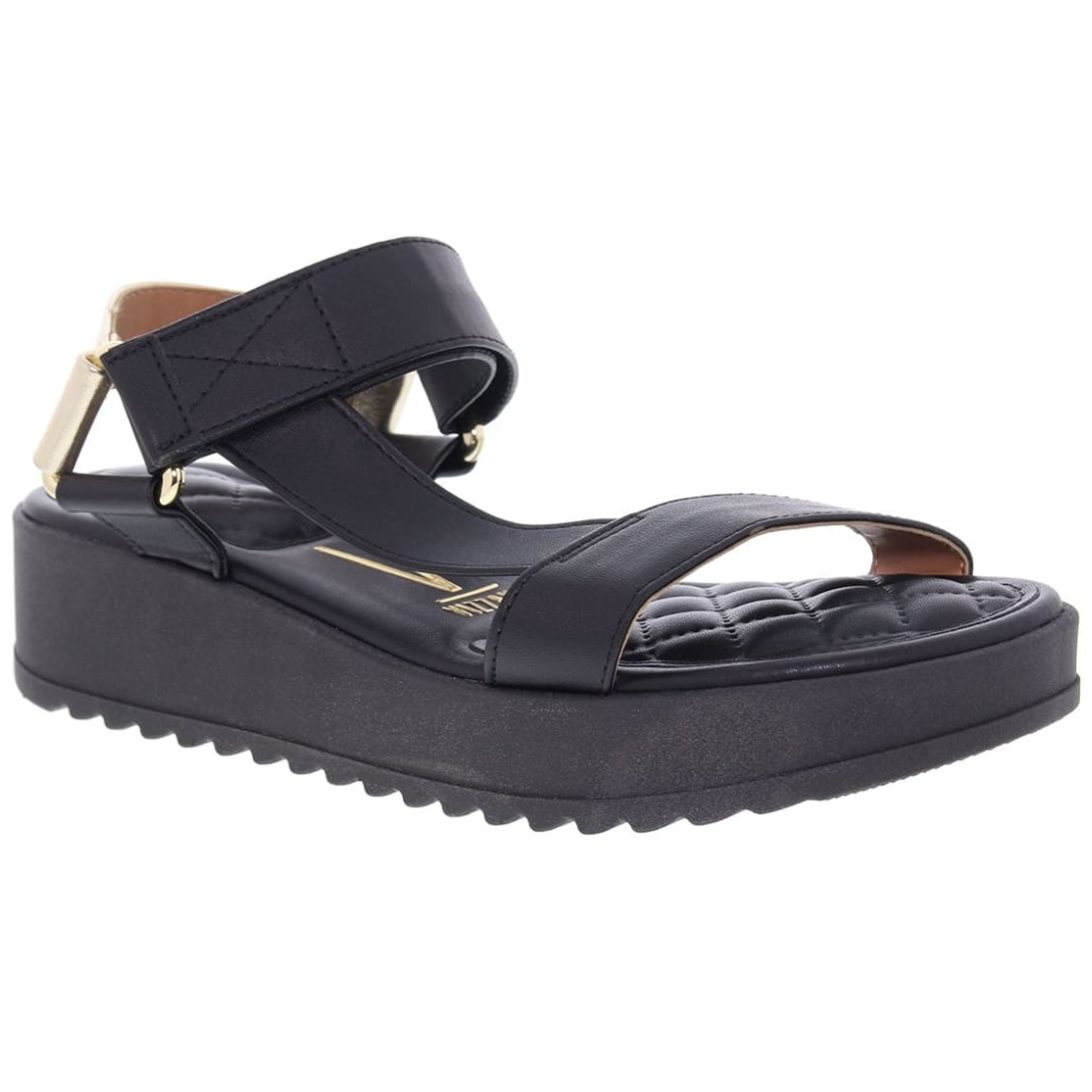 Sandalia Negra Plataforma Corrida, y Talonera Metalizada