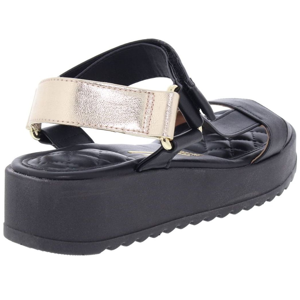 Sandalia Negra Plataforma Corrida, y Talonera Metalizada