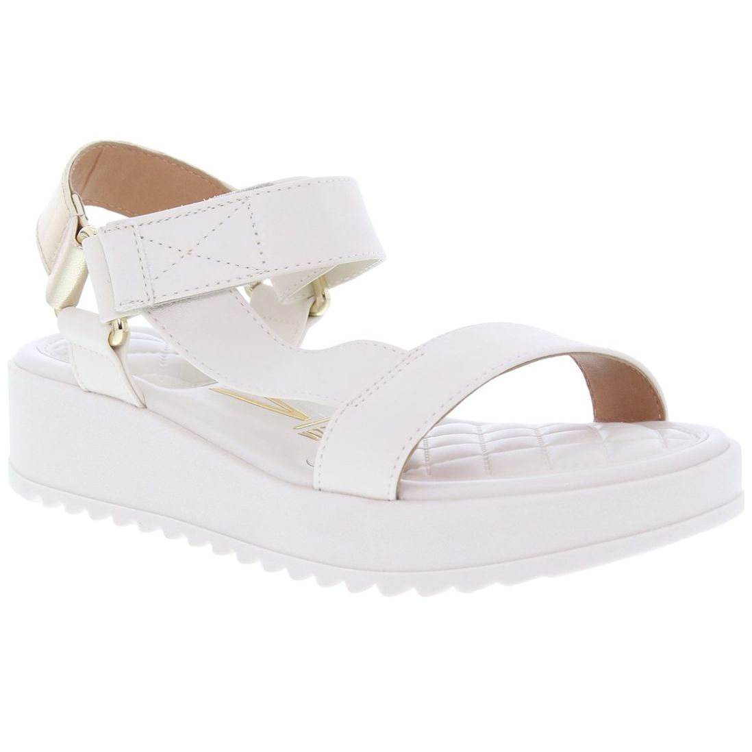 Sandalia Blanca Plataforma Corrida, y Talonera Metalizada