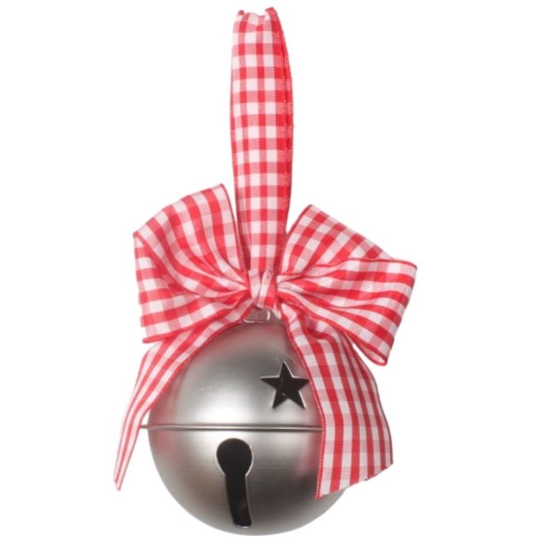 Colgante Cascabel Plata Listón Rojo 20Cm