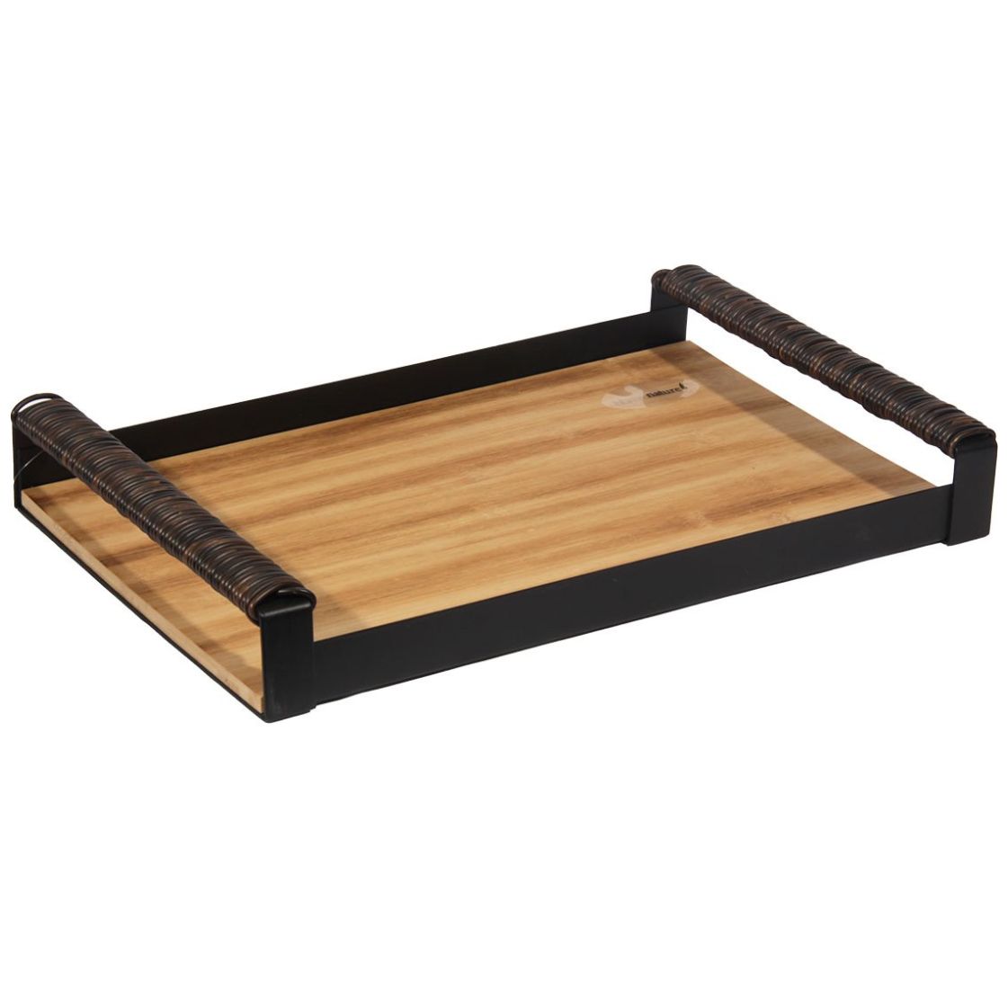 Home Nature Bandeja de Madera Azalea con Asas de Metal 40.5*26*6.5 Cm