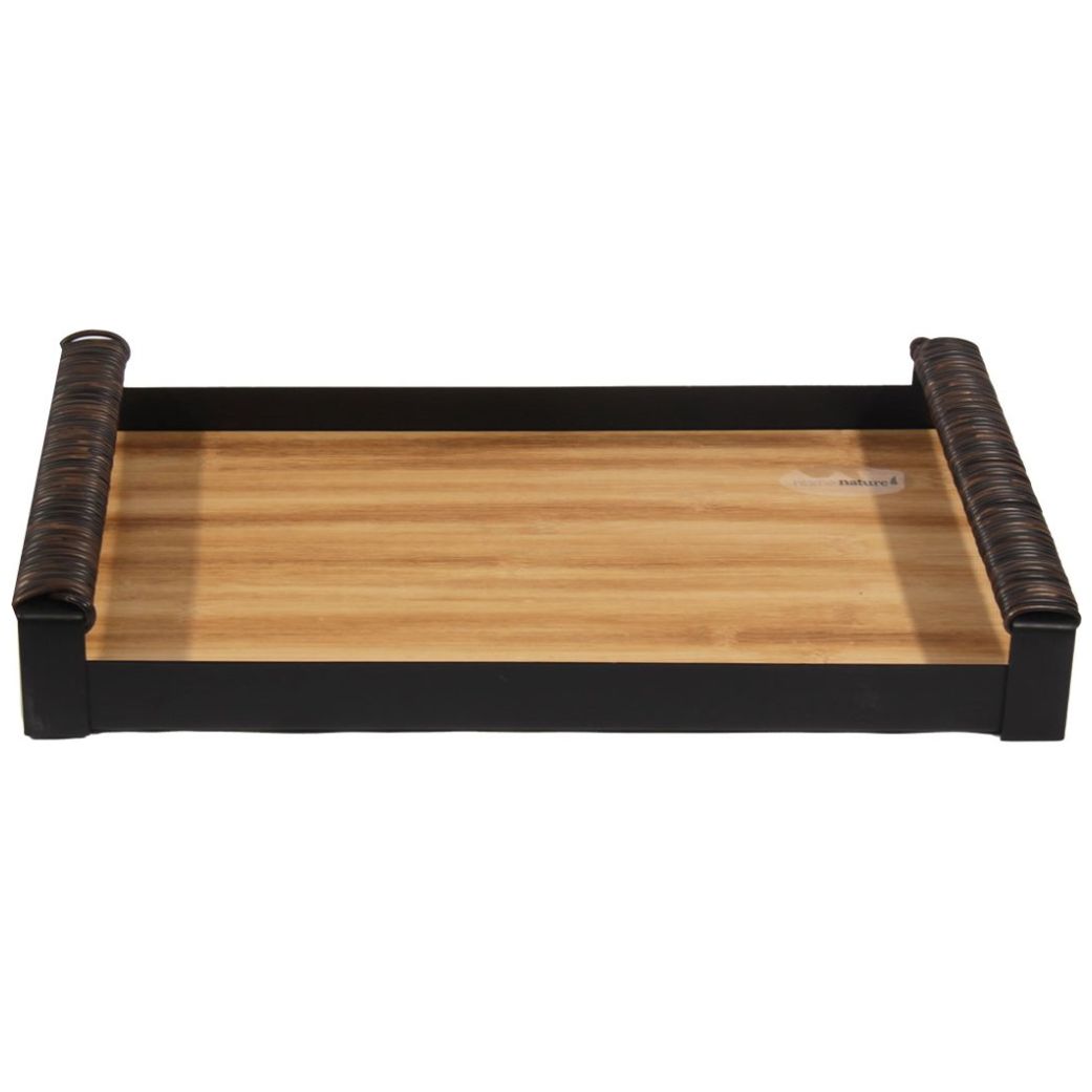 Home Nature Bandeja de Madera Azalea con Asas de Metal 40.5*26*6.5 Cm