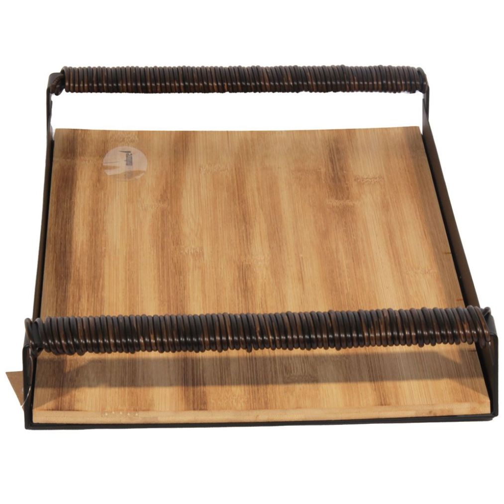 Home Nature Bandeja de Madera Azalea con Asas de Metal 40.5*26*6.5 Cm