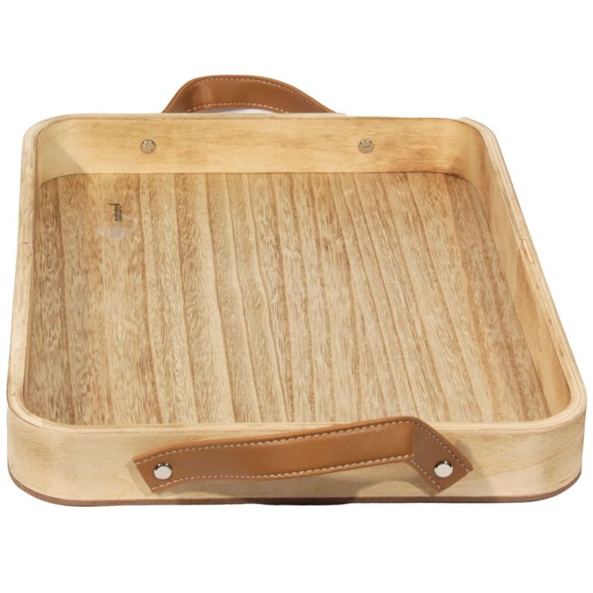 Home Nature Bandeja Rectangular de Madera con Asas 41.5*30*9.5 Cm