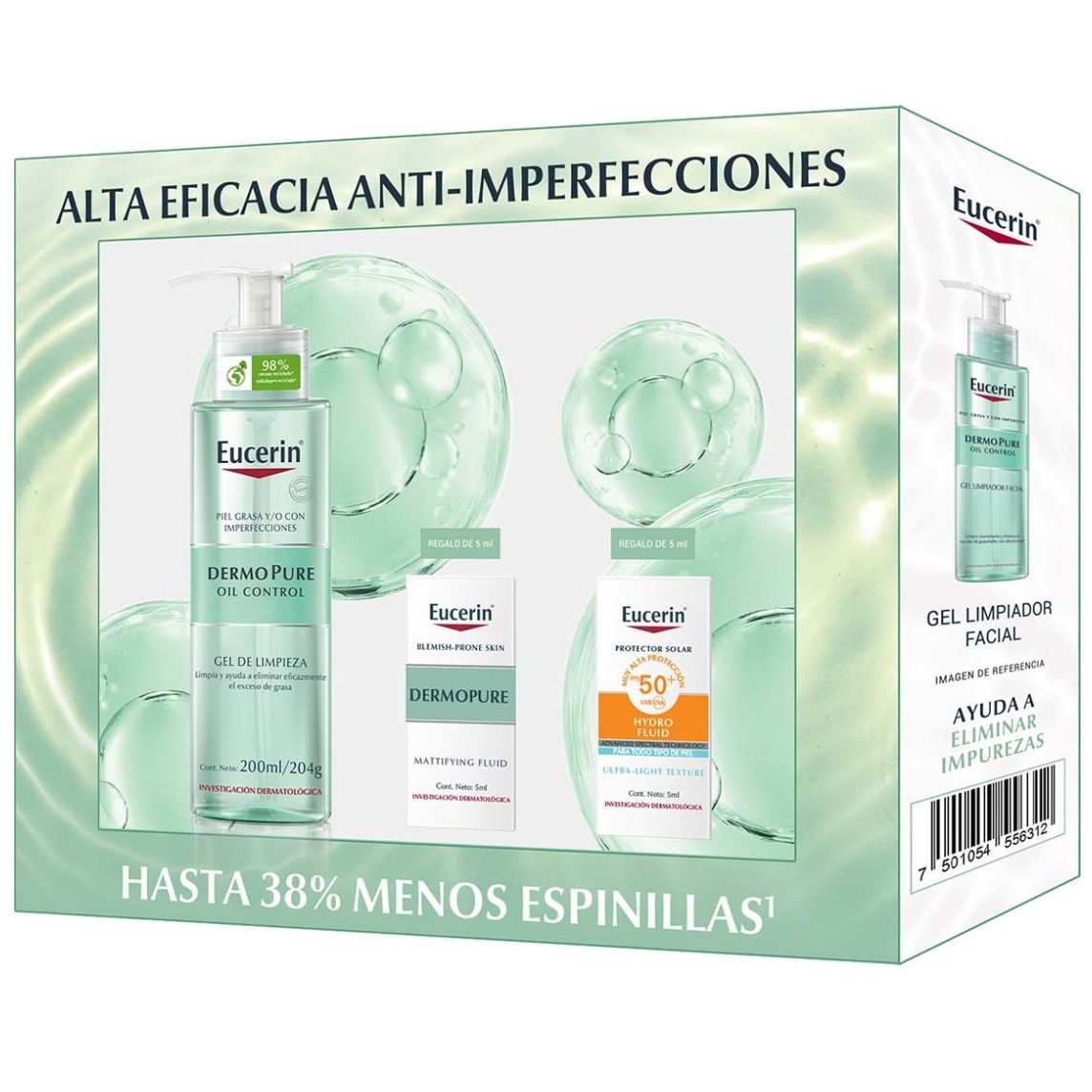 Eucerin Pack Dermo Pure Gel 200 Ml + Dermo Pure Matificante 5 Ml + Sun Hydro Fluid 5 Ml