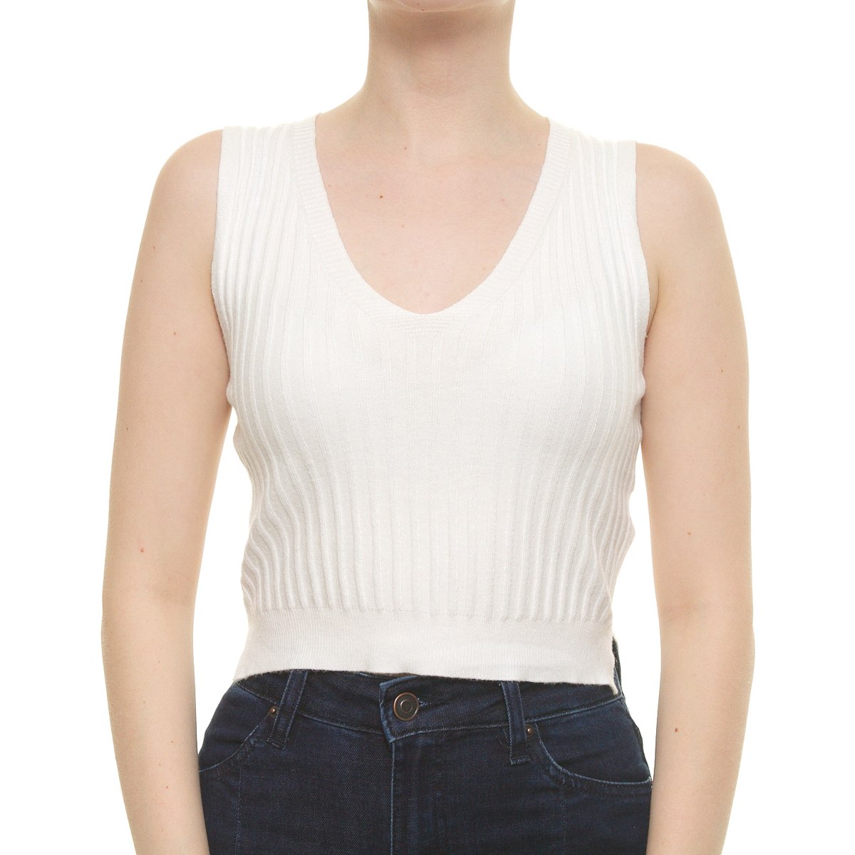 Blusa Acanalada Cuello V Sin Manga para Dama Uk