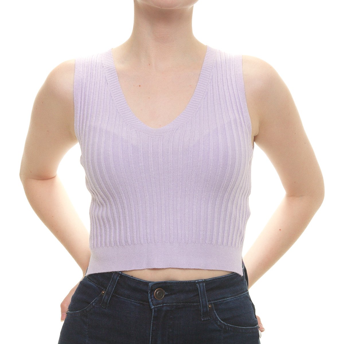 Blusa Acanalada Cuello V Sin Manga para Dama Uk