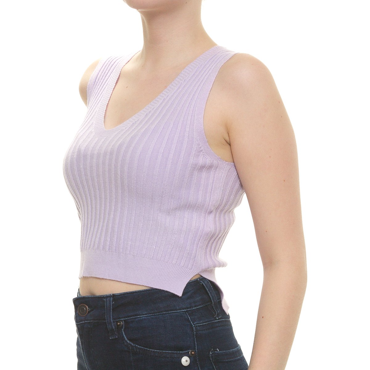 Blusa Acanalada Cuello V Sin Manga para Dama Uk