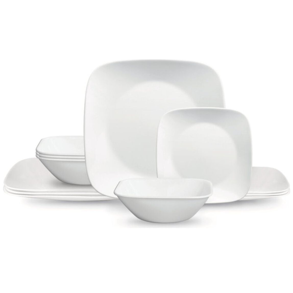 Vajilla Cuadrada 12 Piezas Vidrio Laminado Blanco Corelle