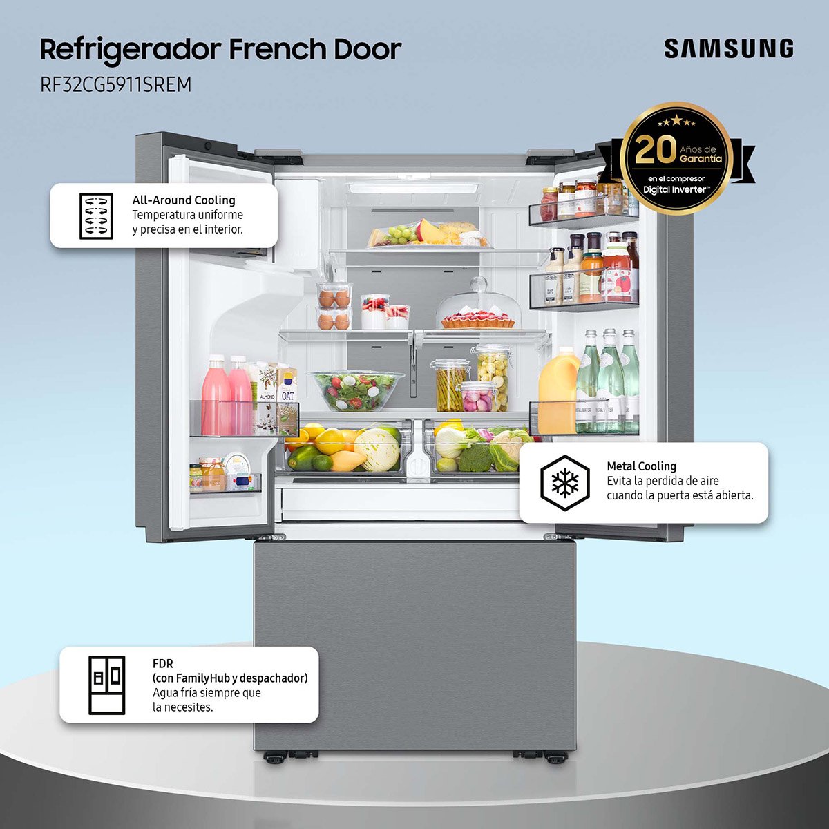 Refrigerador Samsung Family Hub Rf32Cg5911Srem con Despachador 30.5 Ft Acero