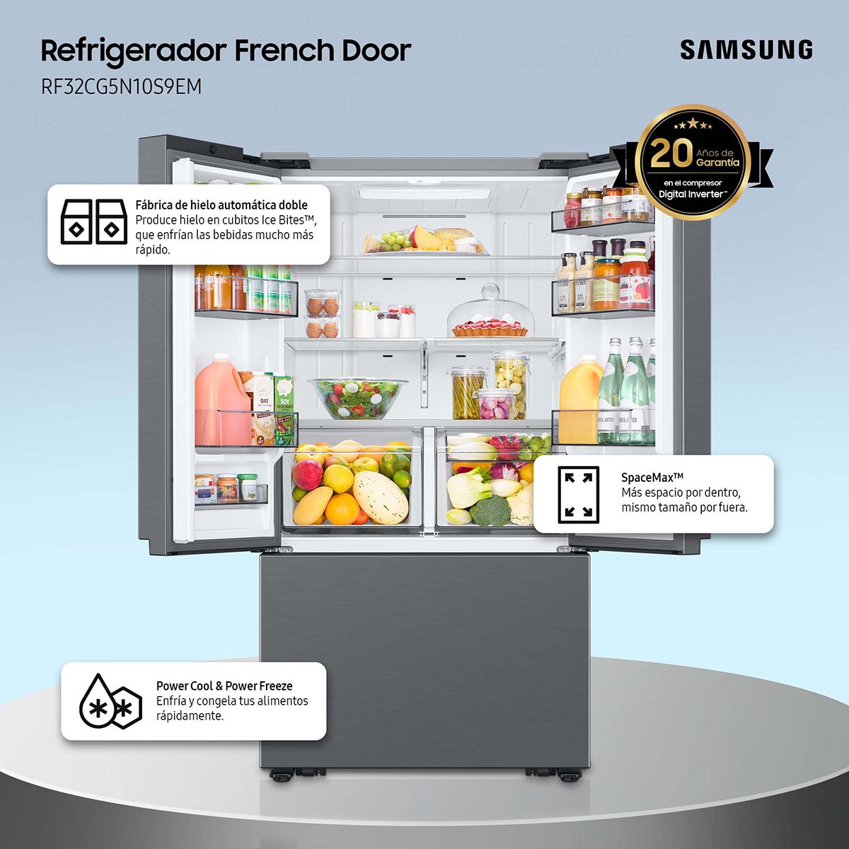 Refrigerador Samsung  Rf32Cg5N10S9Em Fdr 31.5 Ft Silver