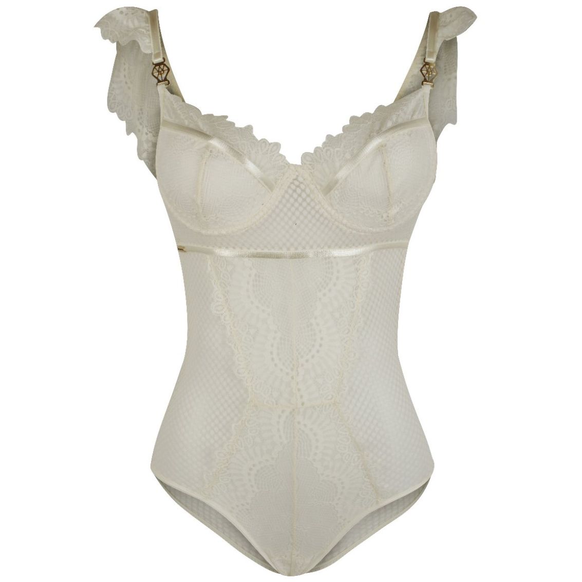 Body con Encaje Y Blonda Transparente Adriana Pino