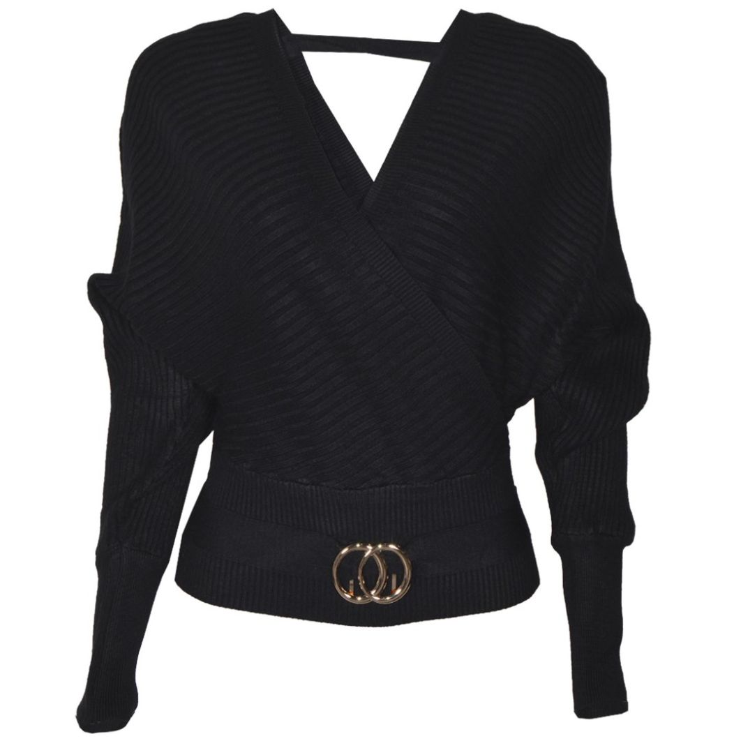 Suéter Liso, con Frente Cruzado y Aplicación al Frente para Mujer