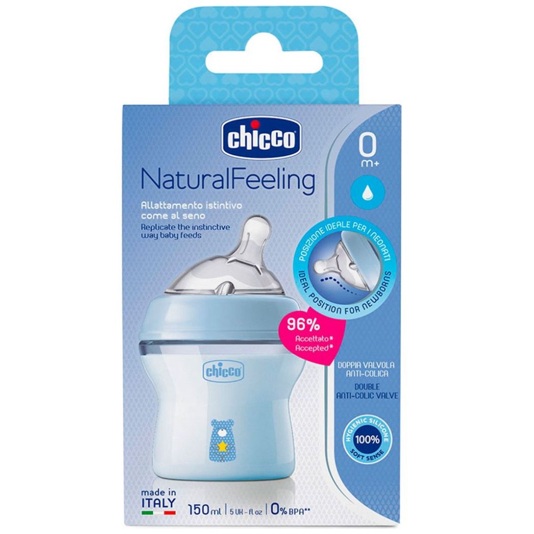 Biberón Natural Chicco Feeling 150 Ml Azul para Recién Nacidos