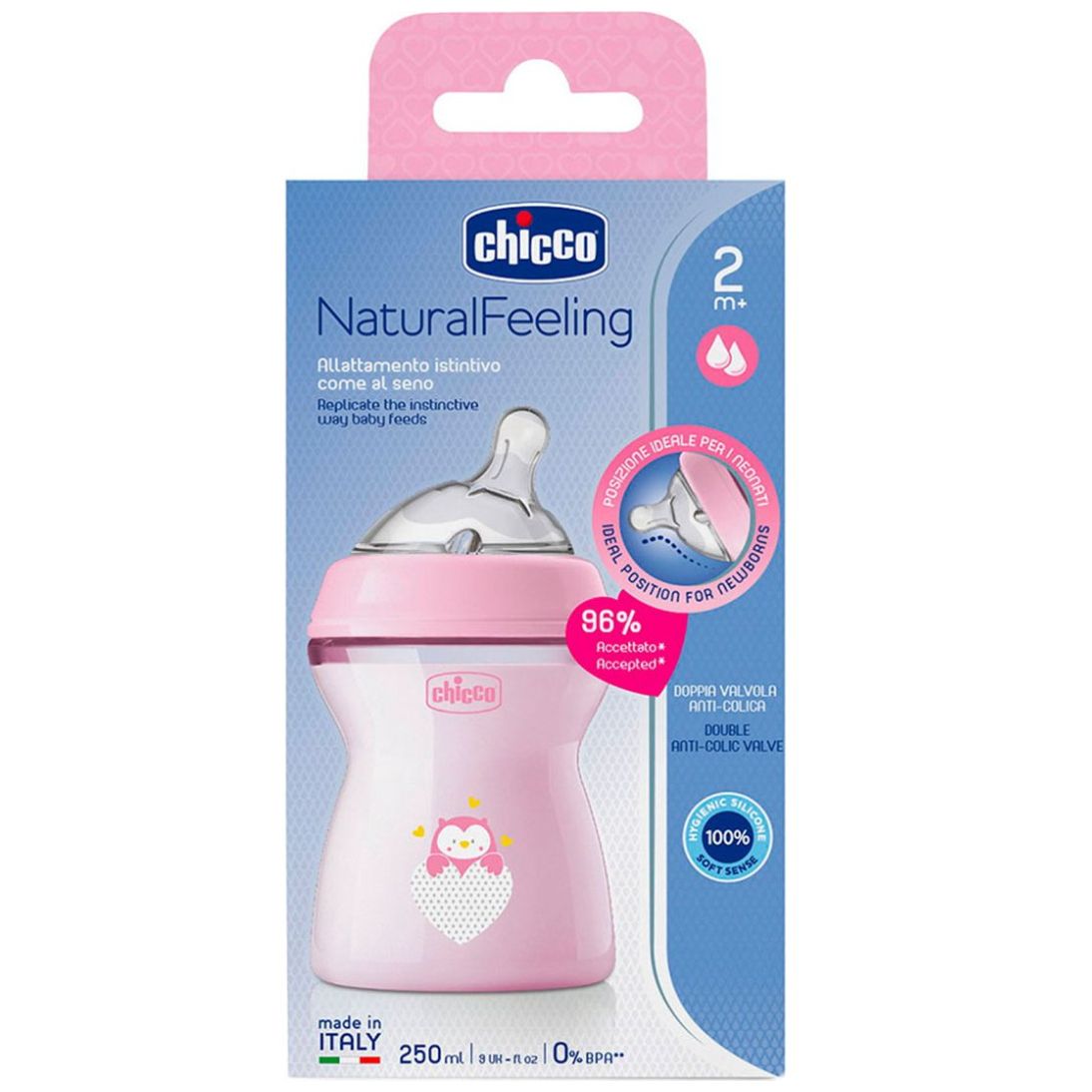 Chicco Natural Feeling - Biberon 330 Ml - Pour Bébés De 6 Mois Et + - Tétine Longue En Silicone Souple - Valve Anti-colique - Allaitement Mixte Facilité