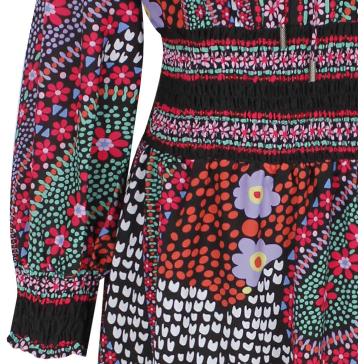 Vestido City Femme Manga Larga Abullonada Cuello Redondo Estampado Floral