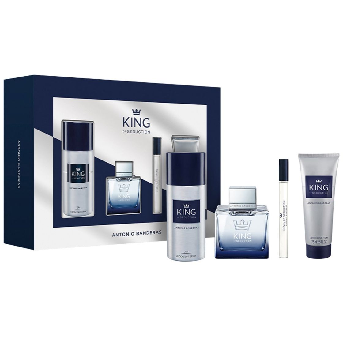 Antonio Banderas King Of Seduction Set para Hombre Perfume Edt 80Ml + Desodorante 75Ml + After Shave 75Ml + Perfume 10Ml
