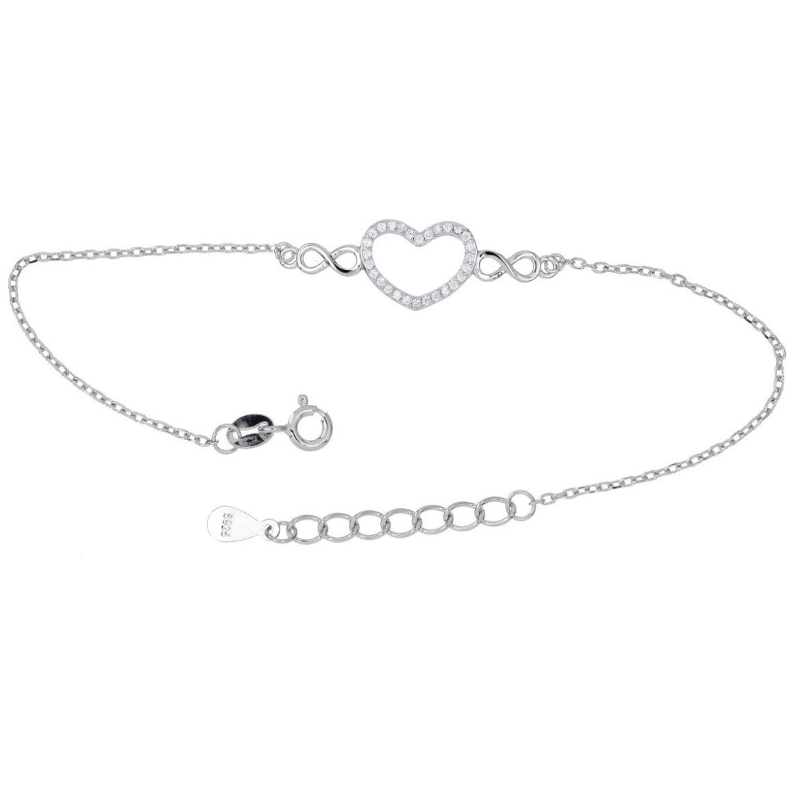 Pulsera Cadena Corazón con Circonita Blanca en Plata 925 Farfalla Bonetti