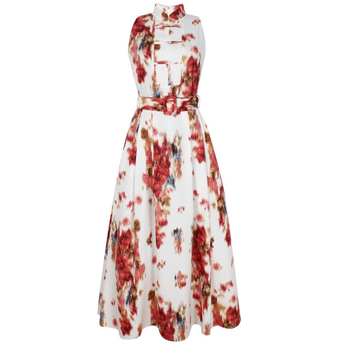Vestido Basel con Mangas Cuello Mao Diseño Estampado Pinceladas Florales