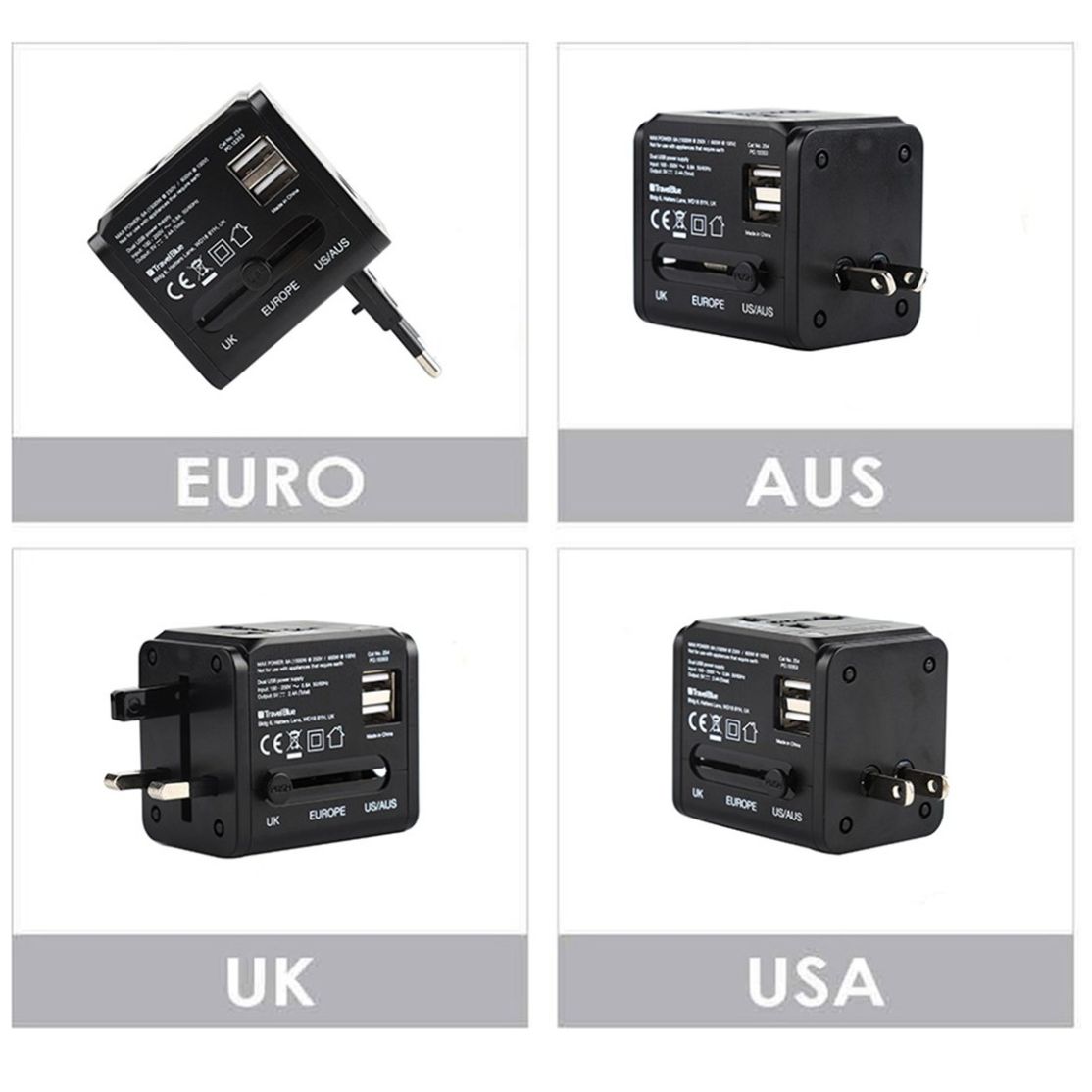 Adaptador Mundial de Viaje Negro Travel Blue
