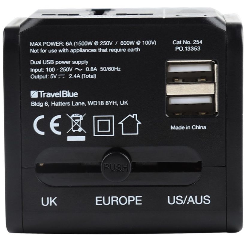 Adaptador Mundial de Viaje Negro Travel Blue