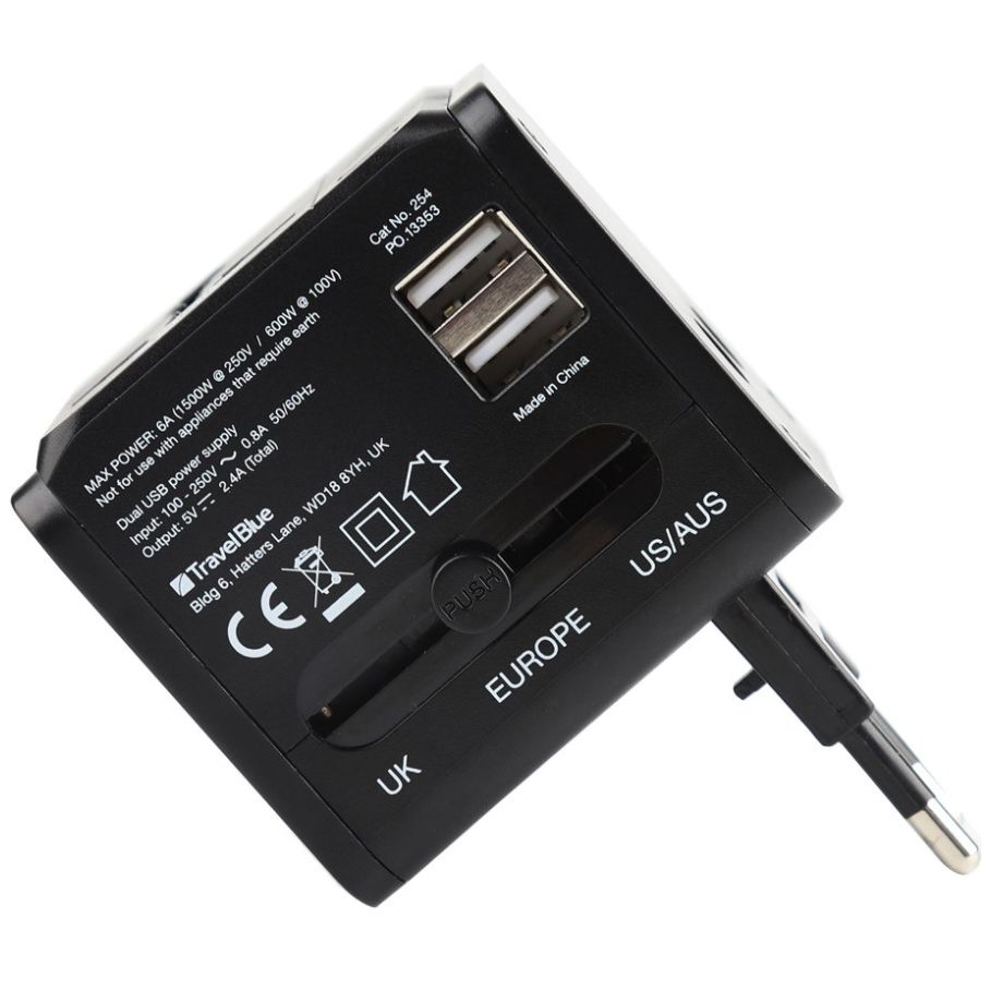 Adaptador Mundial de Viaje Negro Travel Blue