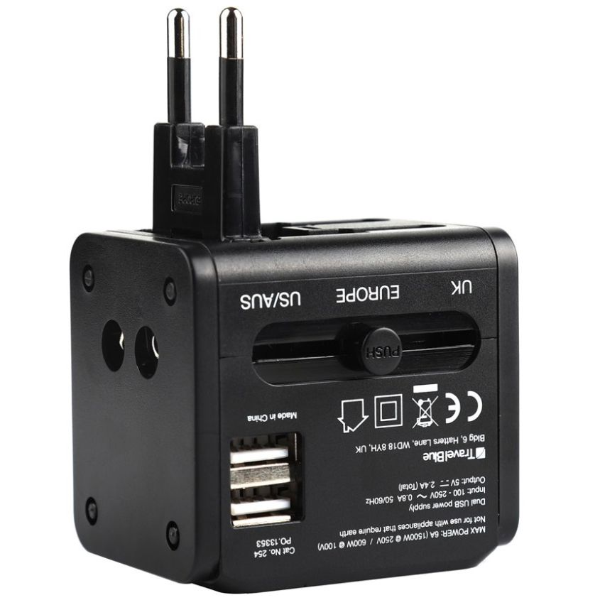 Adaptador Mundial de Viaje Negro Travel Blue