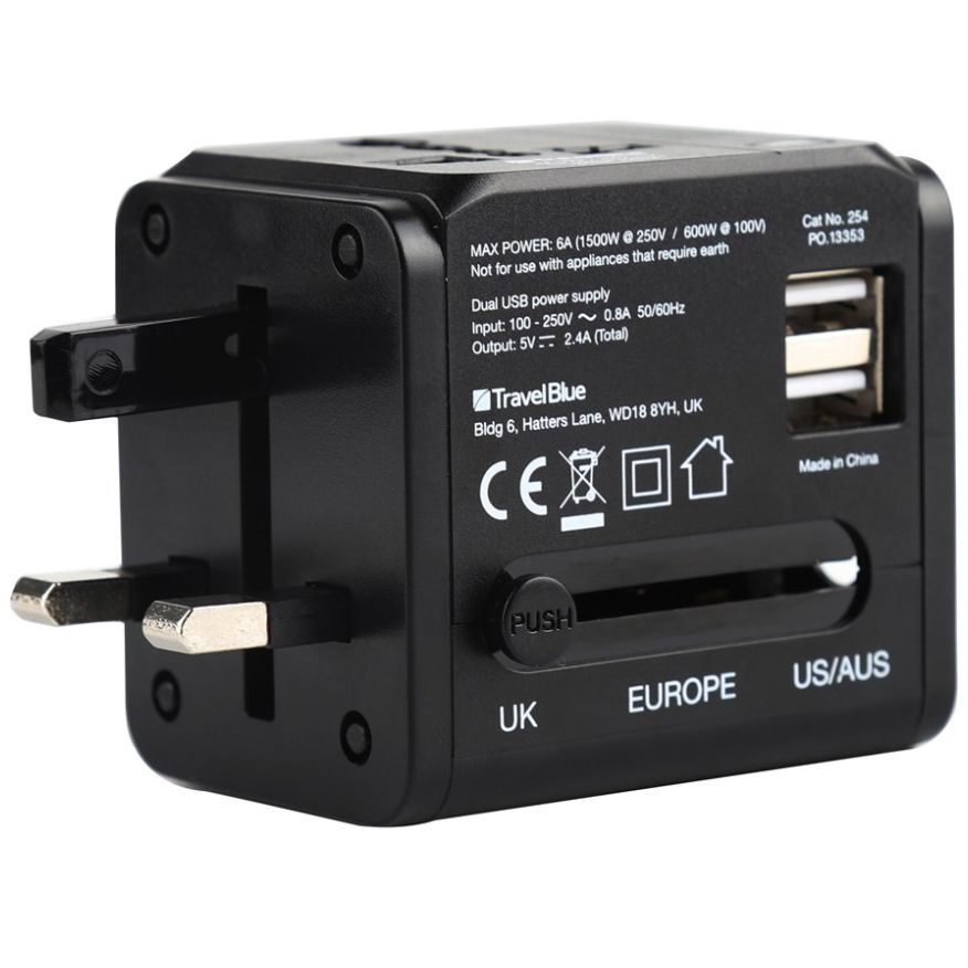 Adaptador Mundial de Viaje Negro Travel Blue
