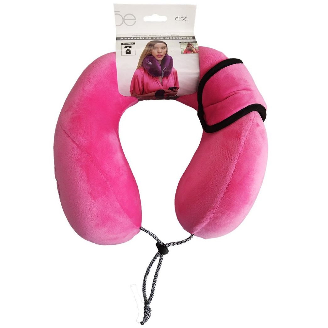 Almohada de Viaje con Antifaz Rosa Cloe