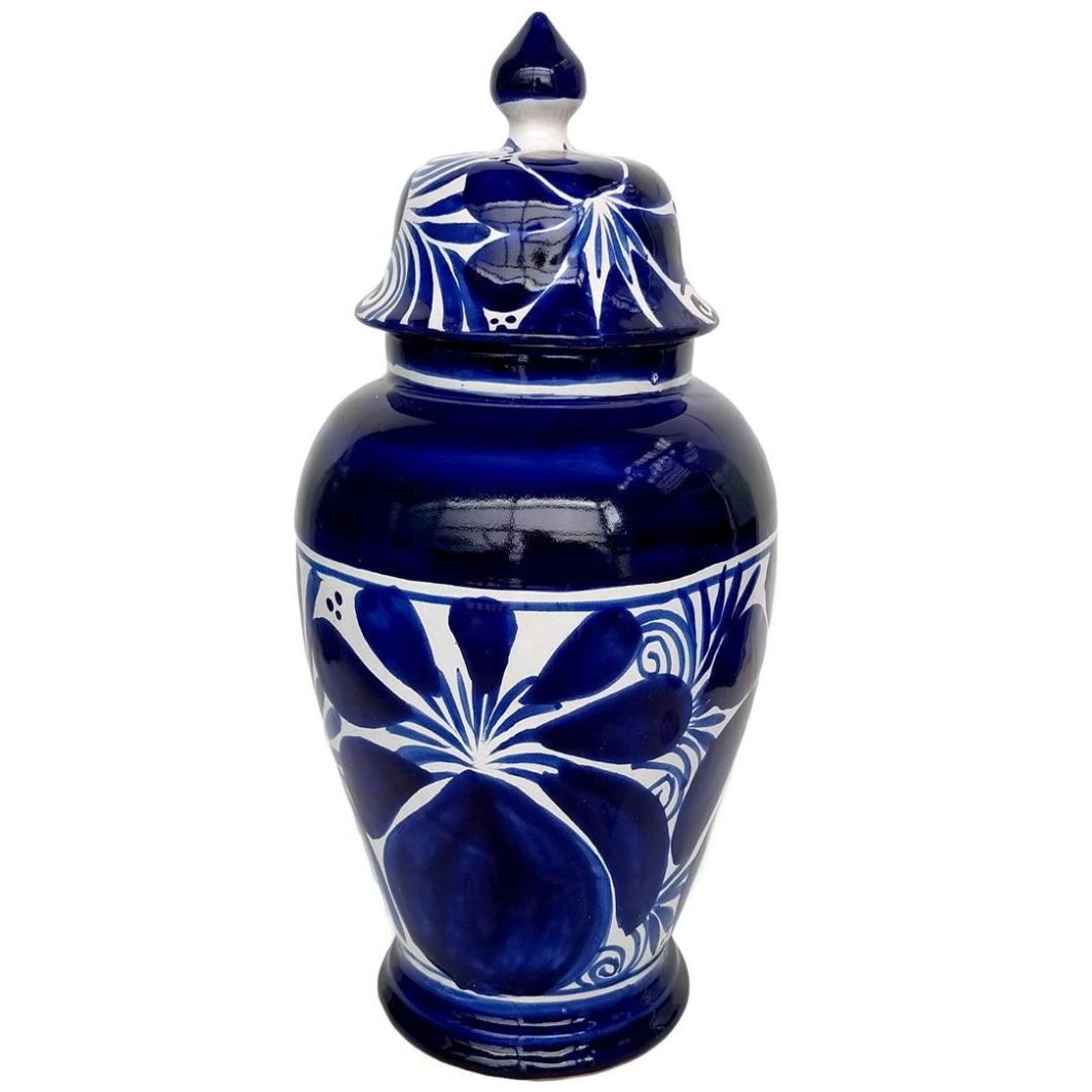 Jarron Tibor Artesanal Talavera Azul Vintage Home