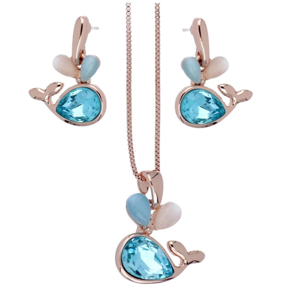 Juego de Arete+Dije+Cad Ballenita Aquamarina Camilla