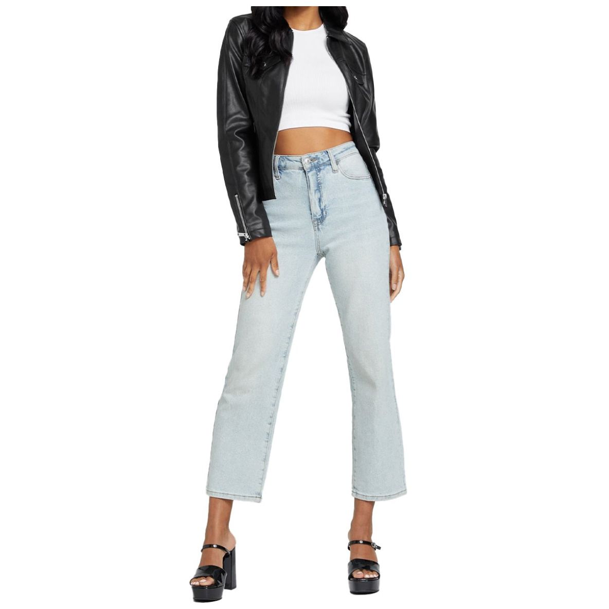 Chamarra Manga Larga, Tipo Piel, Negro Guess