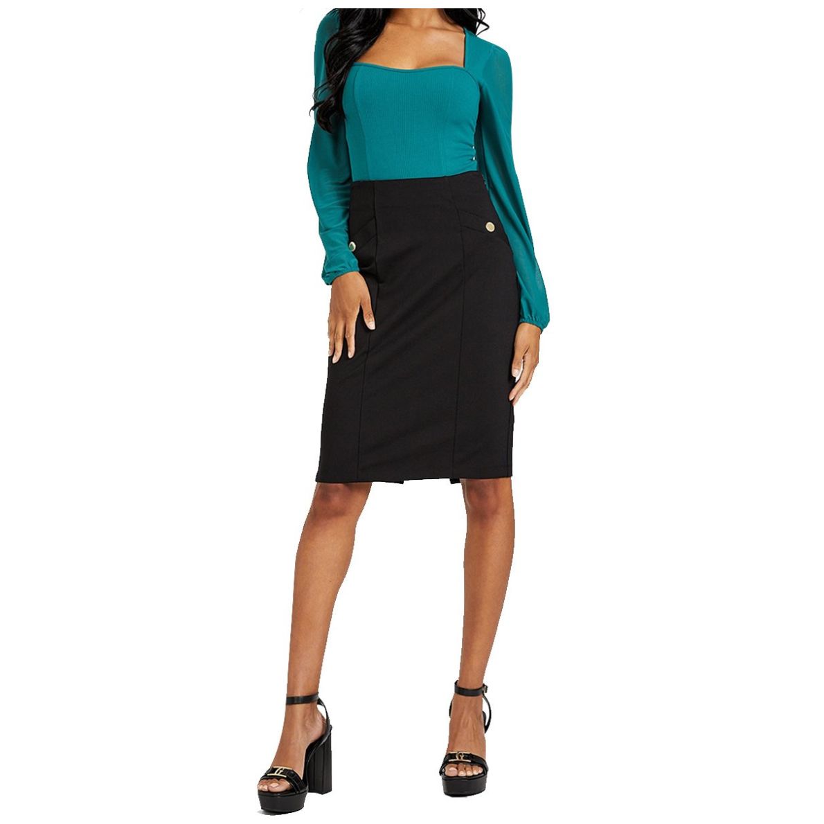 Bodysuit Manga Larga, Liso, Aqua Guess