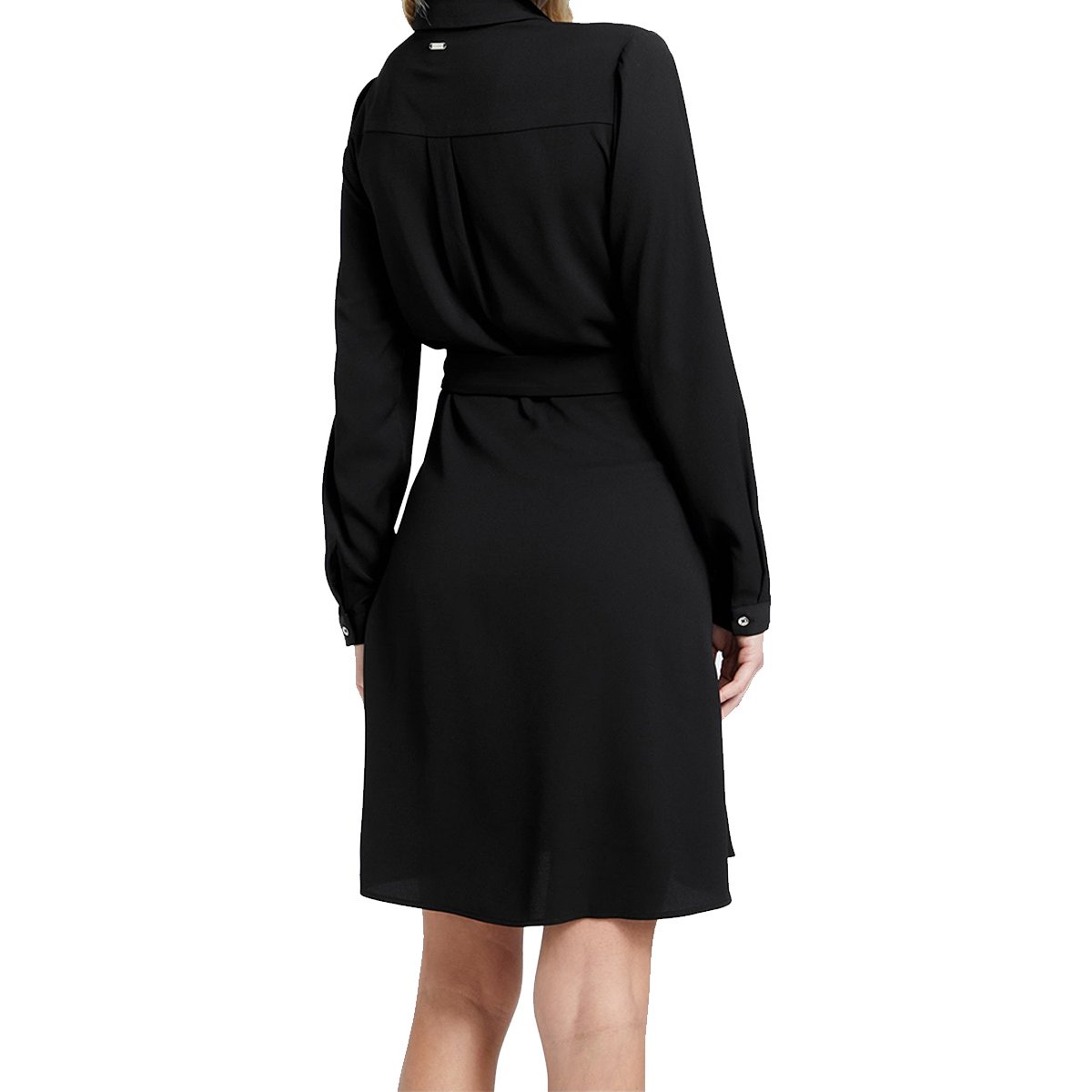 Vestido Manga Larga, Liso, Botonado, Negro Guess