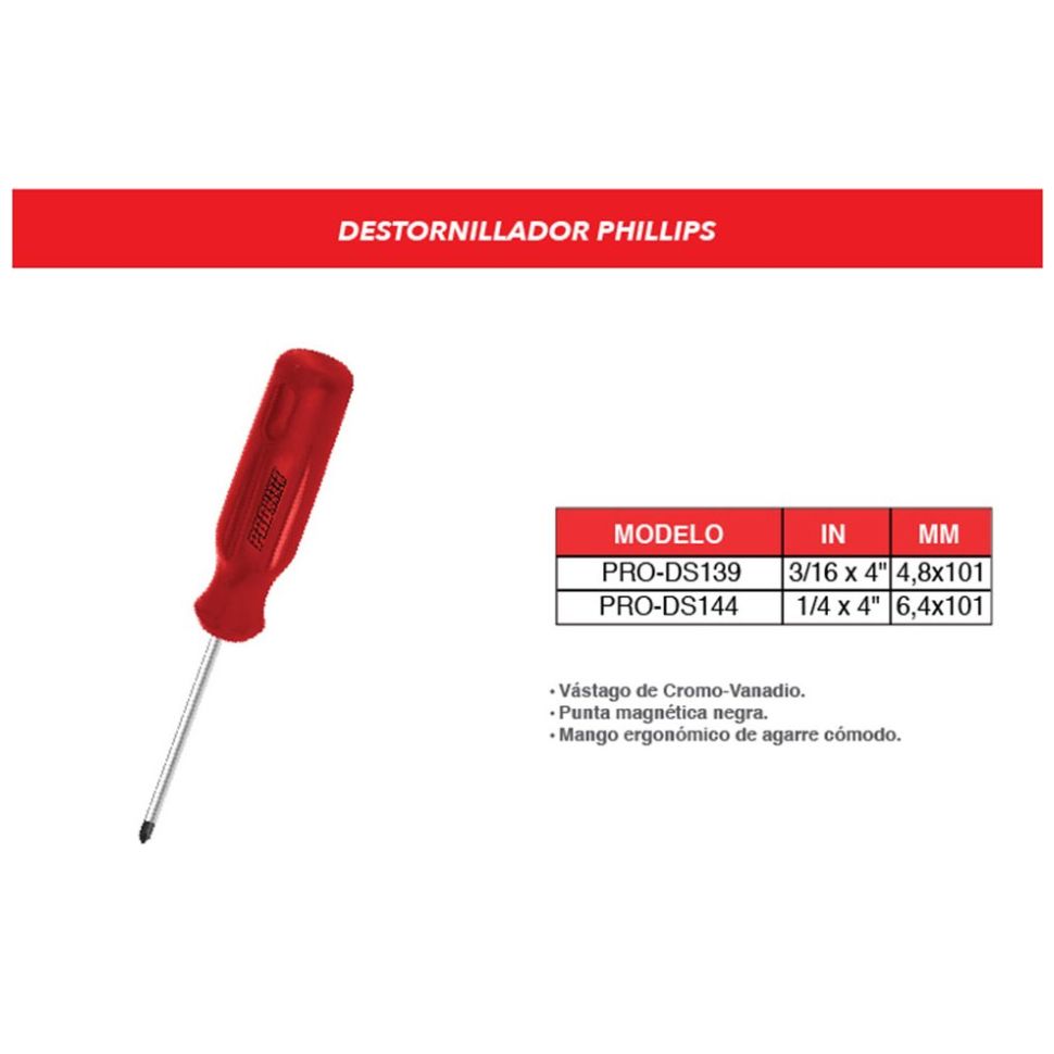 Desarmador Básico Promaker Punta Phill # 2  1/4 X 4