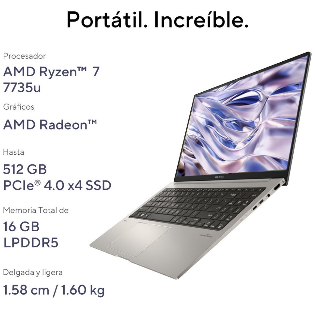 Laptop Asus Zenbook 15.6" Um3504Da-Bn177W R7-7735U 16G 512Ssd