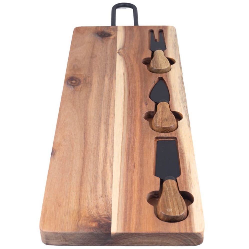 Home Nature Juego Tabla de Madera para Quesos con 3 Utensilios 
42.5*16*2 Cm