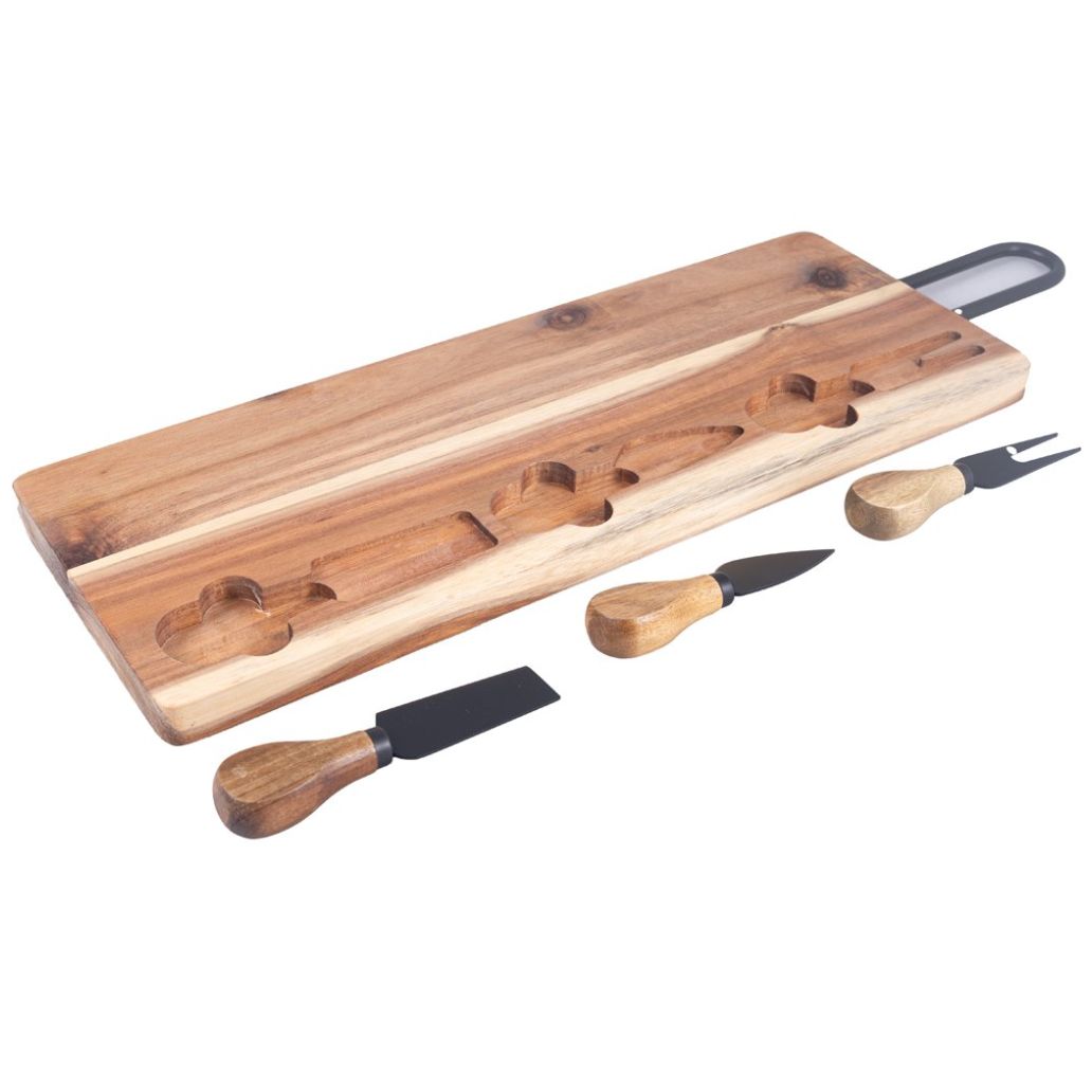 Home Nature Juego Tabla de Madera para Quesos con 3 Utensilios 
42.5*16*2 Cm