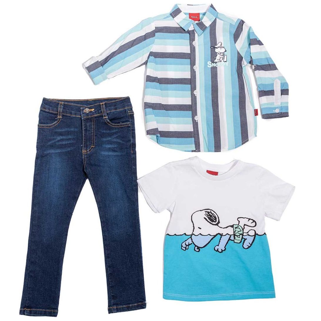 Conjunto para Bebé 3 Piezas Camisa Manga Larga Playera Y Pantalón Snoopy