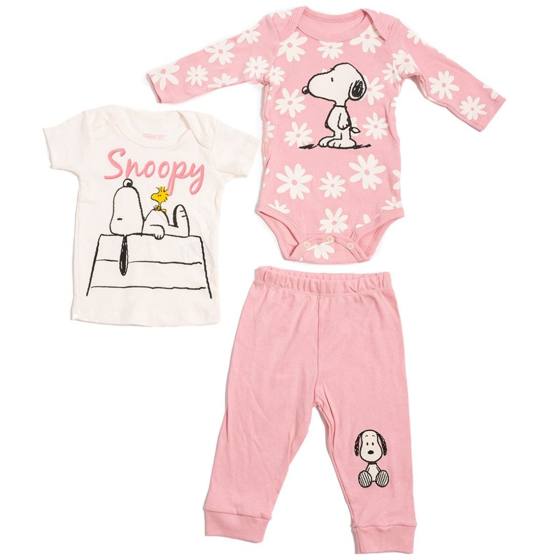 Set para Bebé 3 Piezas Playera Pañalero Y Pantalón Snoopy