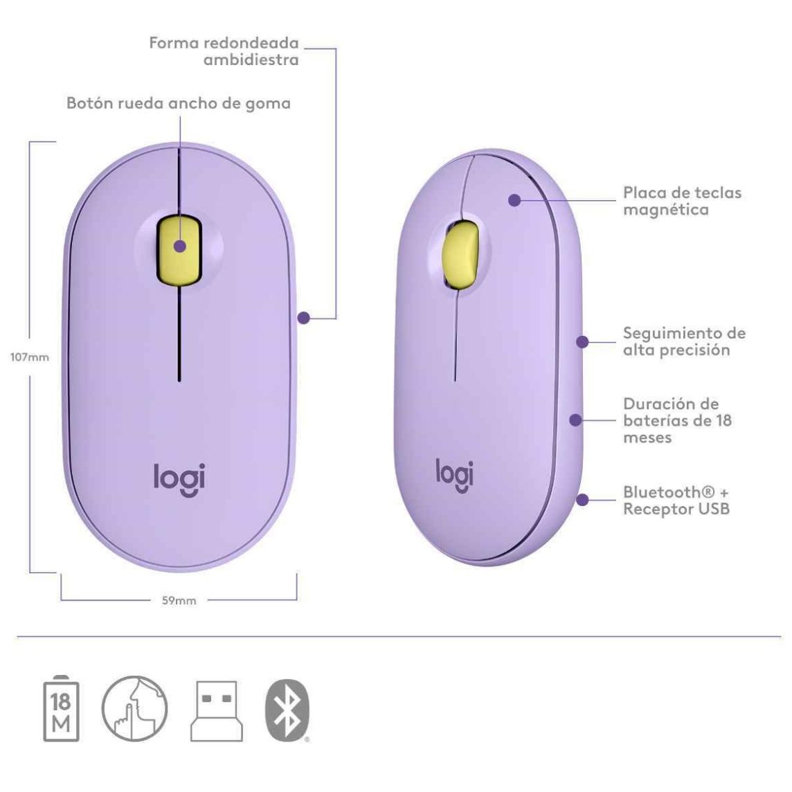 Mouse Wireless Logitech Pebble M350 Lavanda