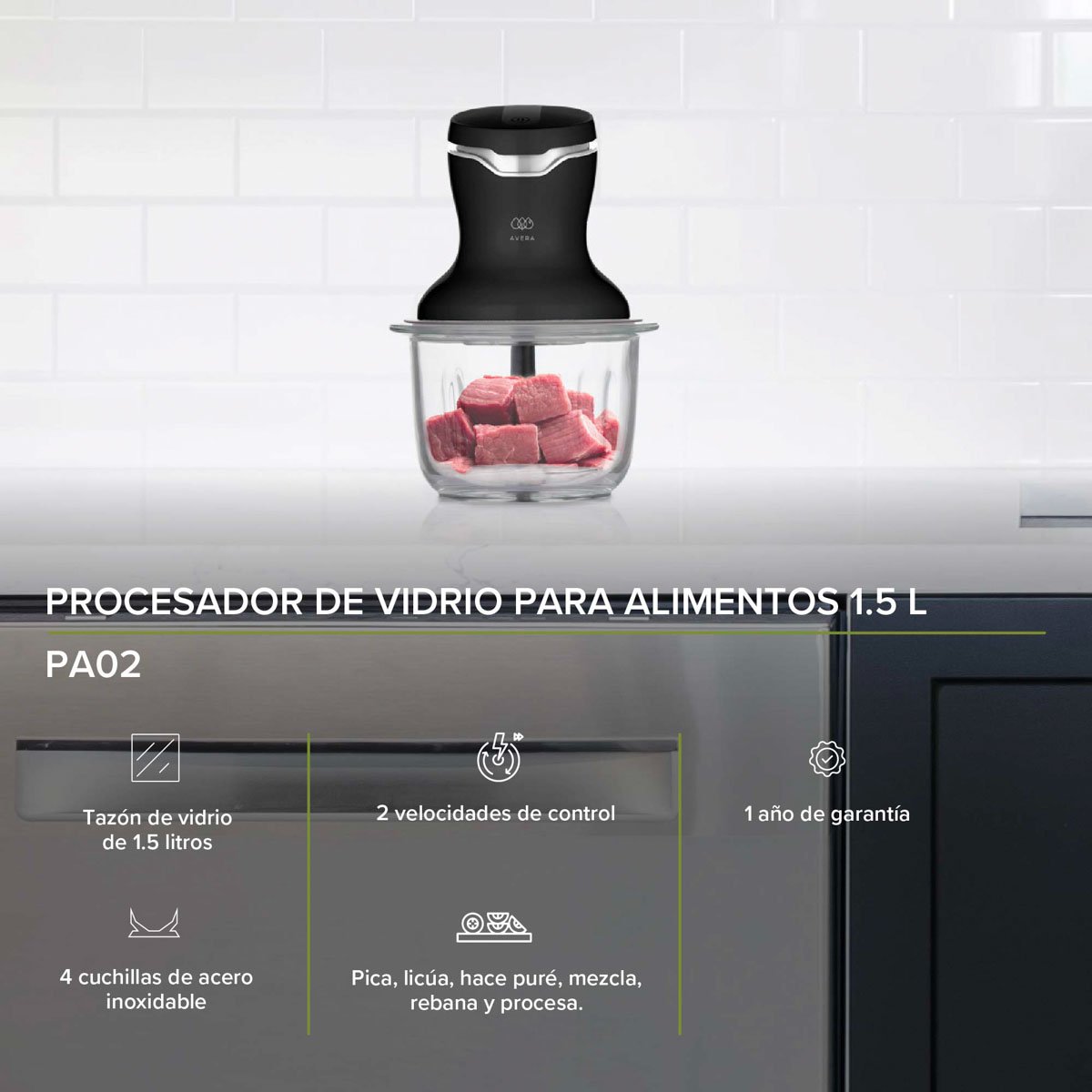 Procesador 1.5 L de Vidrio Avera para Alimentos