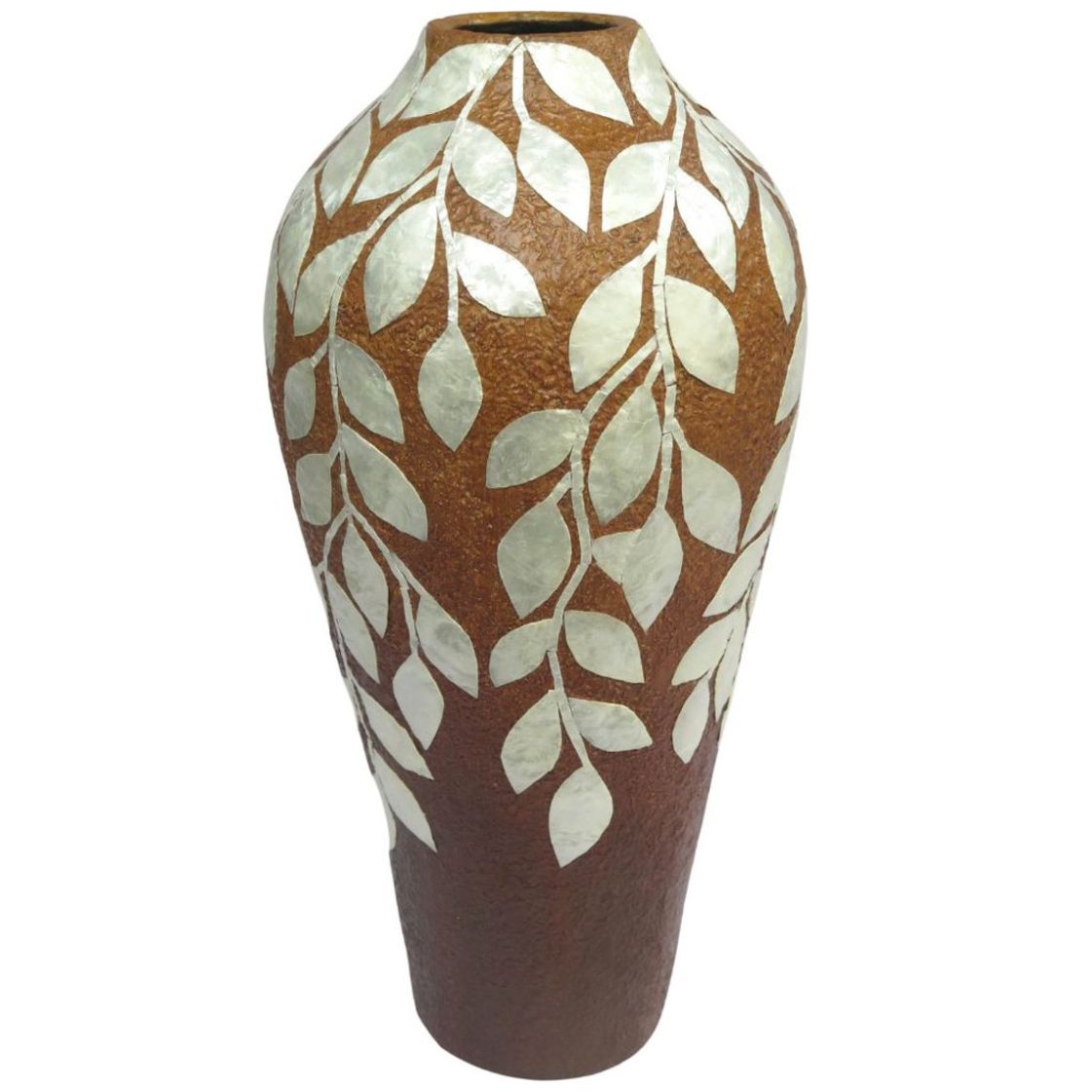 Vasija de Terracota Aplicacion Hojas Nacar Capiz Leaves Café Vintage Home