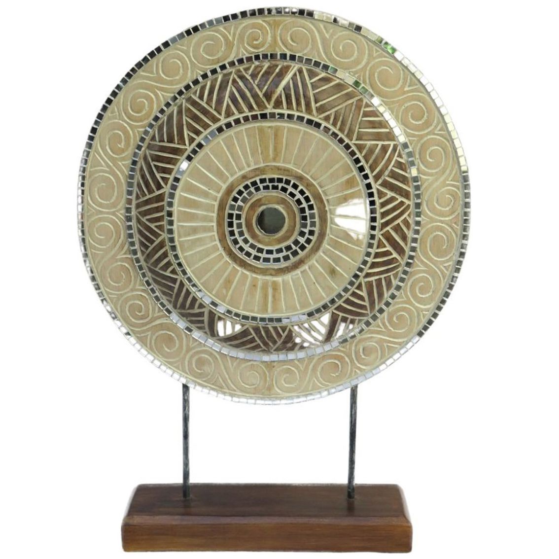 Figura Redonda de Madera con Mosaicos Champagne Blanco Vintage Home