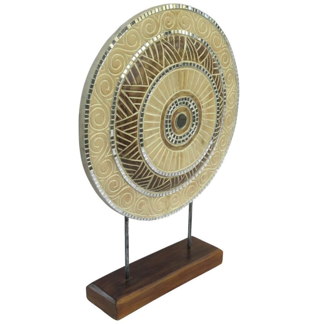 Figura Redonda de Madera con Mosaicos Champagne Blanco Vintage Home