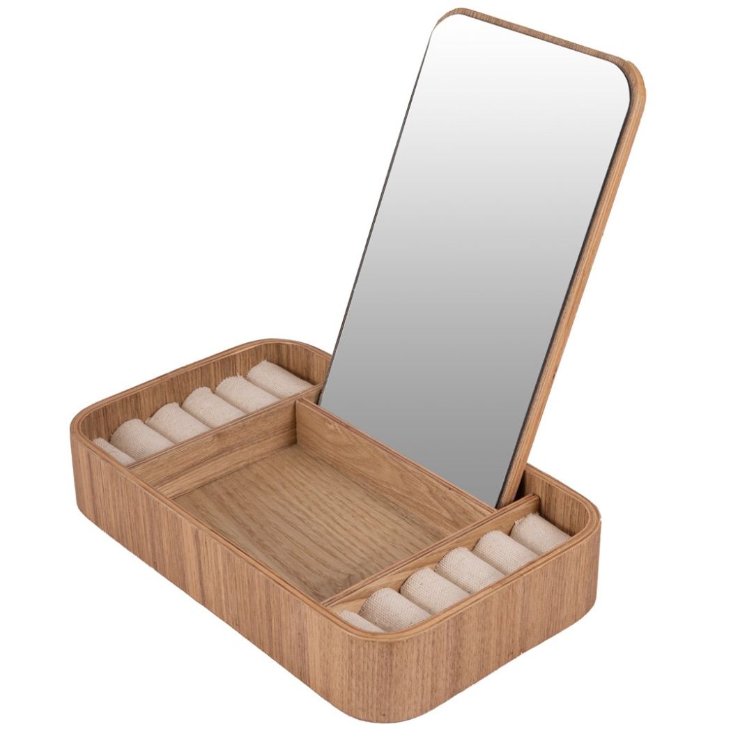 Home Nature Joyero de Madera con Espejo Beauty 23X13.5X4 Cm
